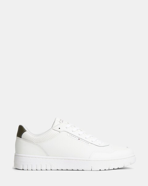 Tommy Hilfiger Basket Leather Trainers - Ecru/Olive