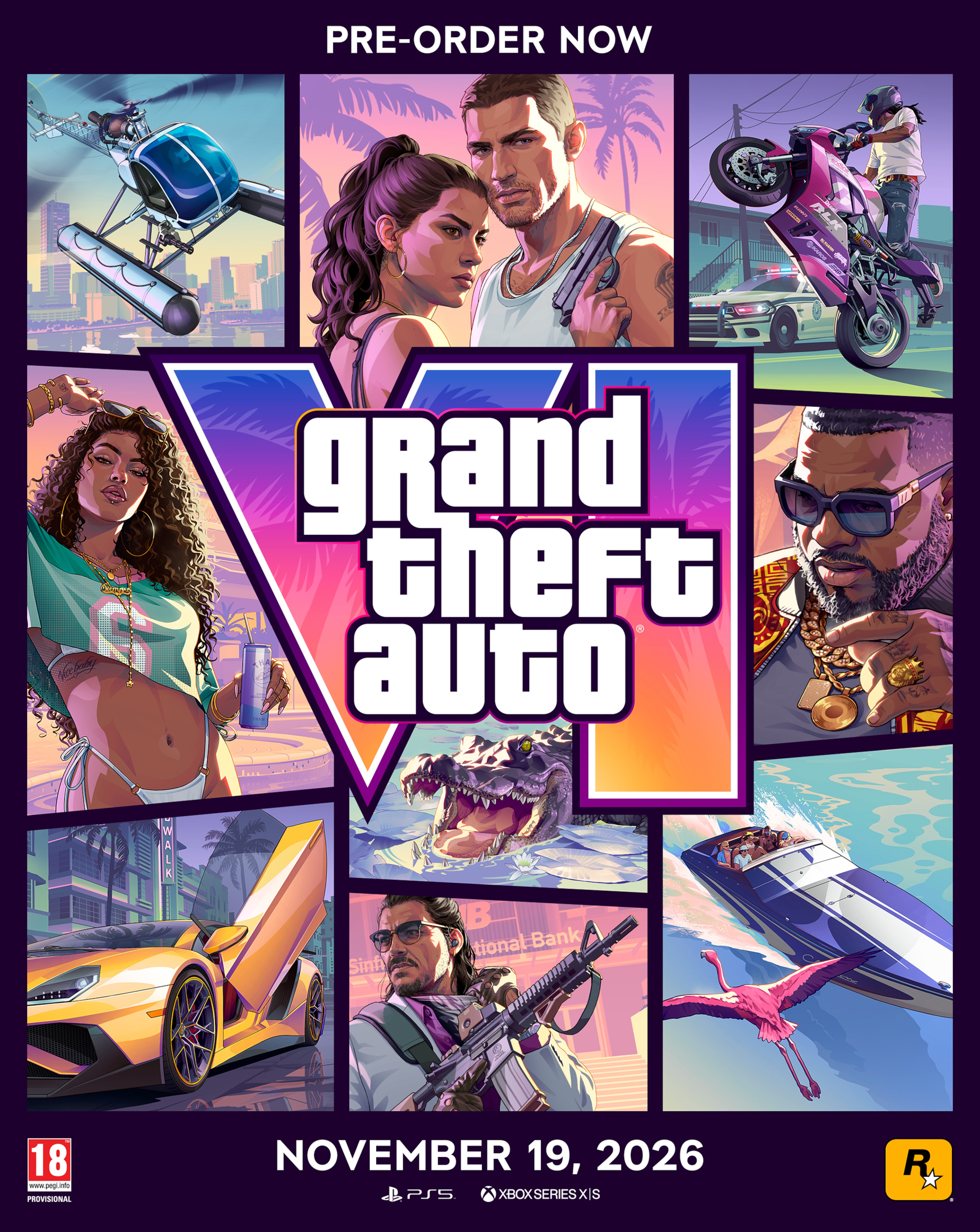 Grand Theft Auto VI available for pre-order today. Release date November 19, 2026.