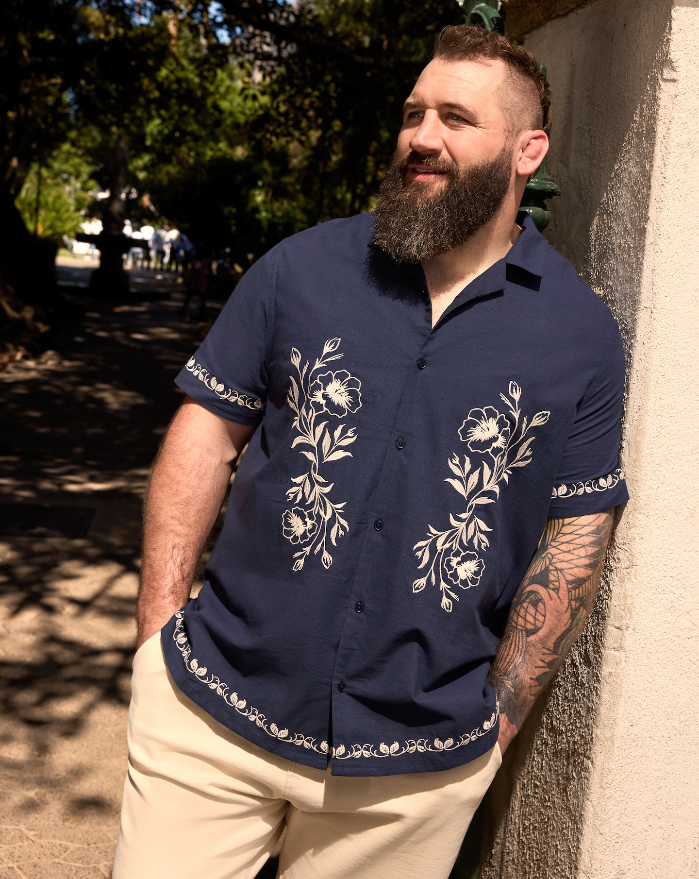 Navy Embroidered Short Sleeve Shirt | Jacamo