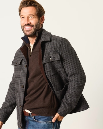 FatFace Check Wool Mix Barn Jacket (Regular & Tall) - Charcoal