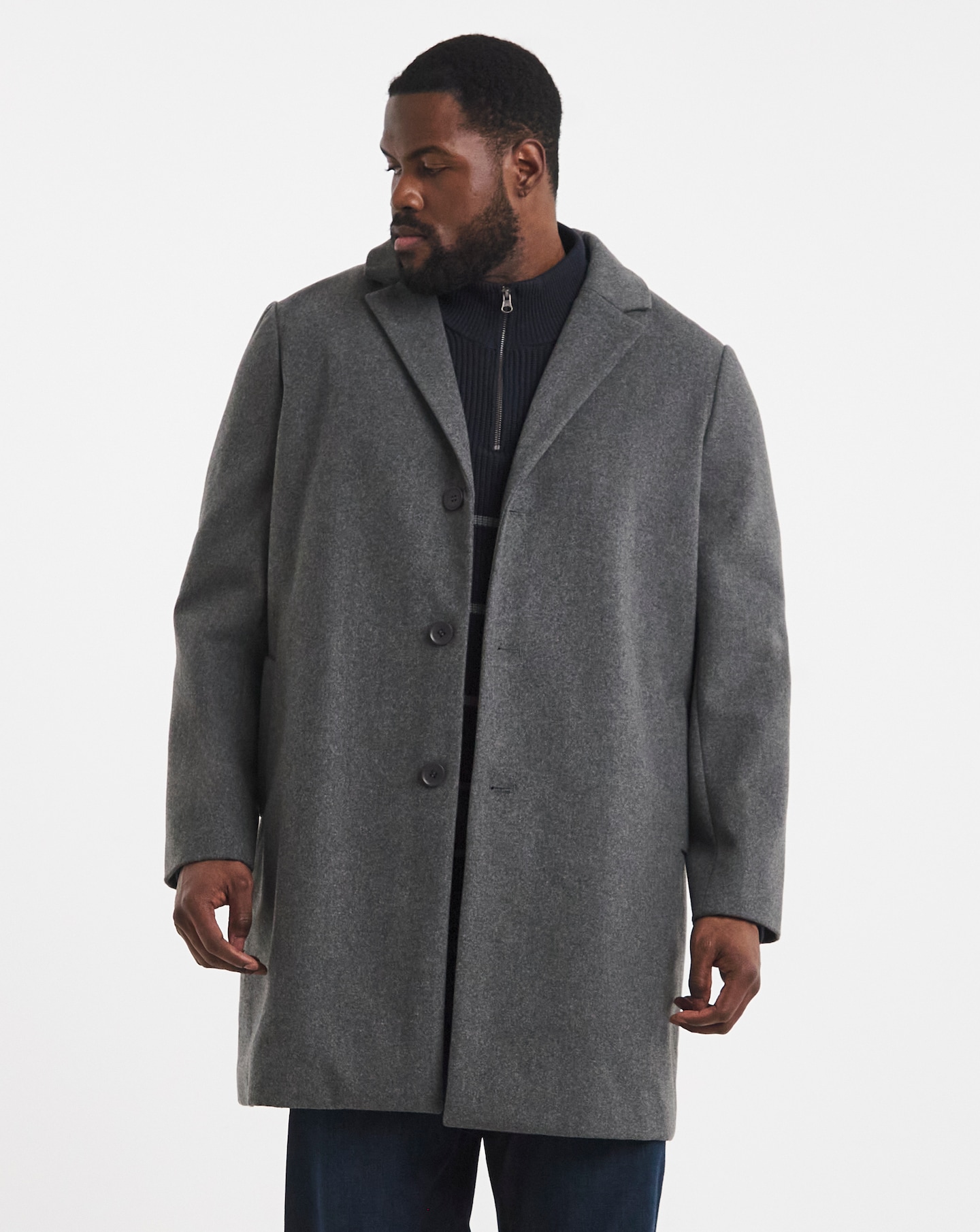 Grey Wool Blend Mid Length Overcoat | Jacamo