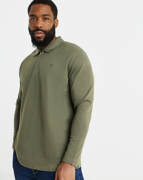 Jack & Jones Premium Ethan Long Sleeve Zip Polo Shirt - Olive