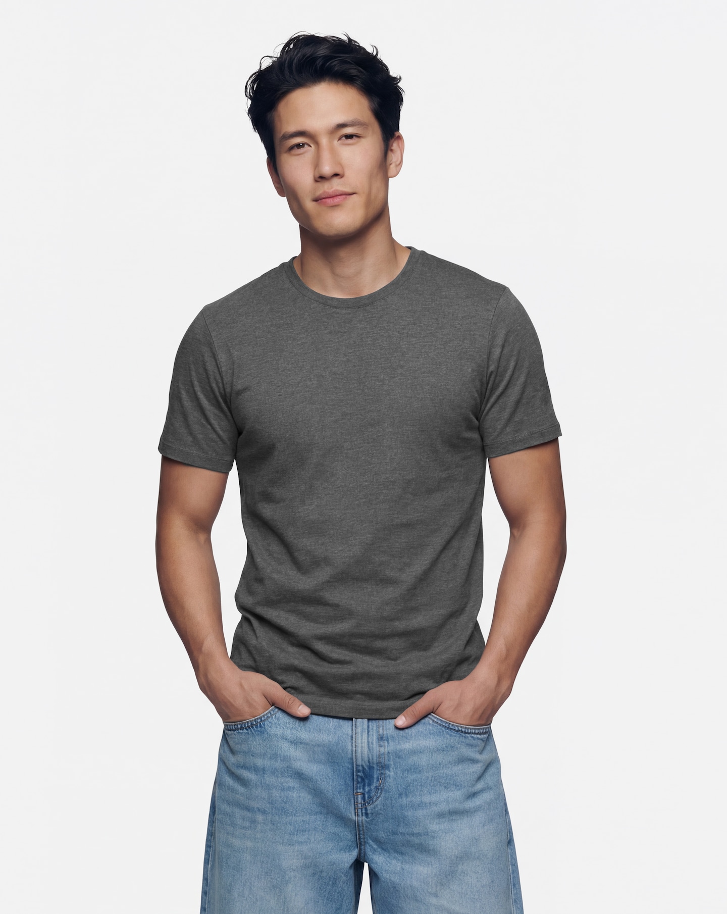 Pure Cotton Crew Neck T-Shirt Long Length- Charcoal | Jacamo