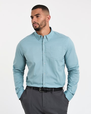 Steel Blue Long Sleeve Button Down Poplin Shirt