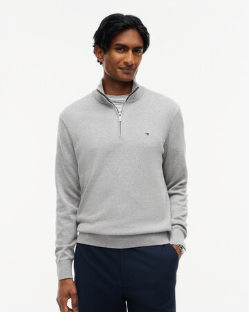 Tommy Hilfiger Cotton Cashmere 1/4 Zip Jumper - Grey Heather
