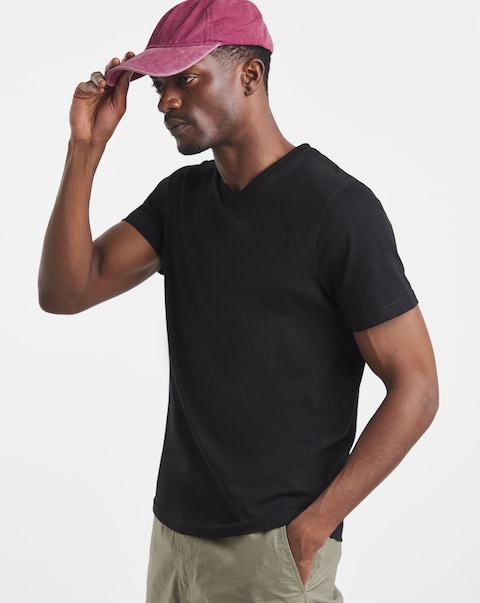 Pure Cotton V-Neck T-Shirt- Black