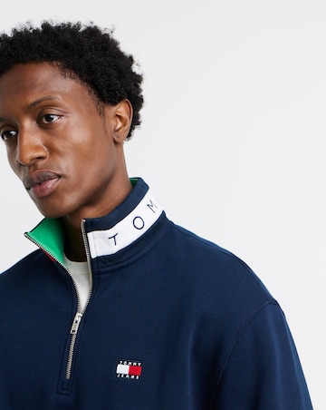 Tommy Jeans Branded Collar 1/4 Zip Sweatshirt - Navy
