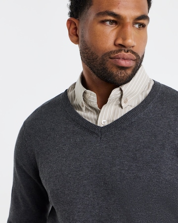 Cotton Knitted V Neck Jumper Long
