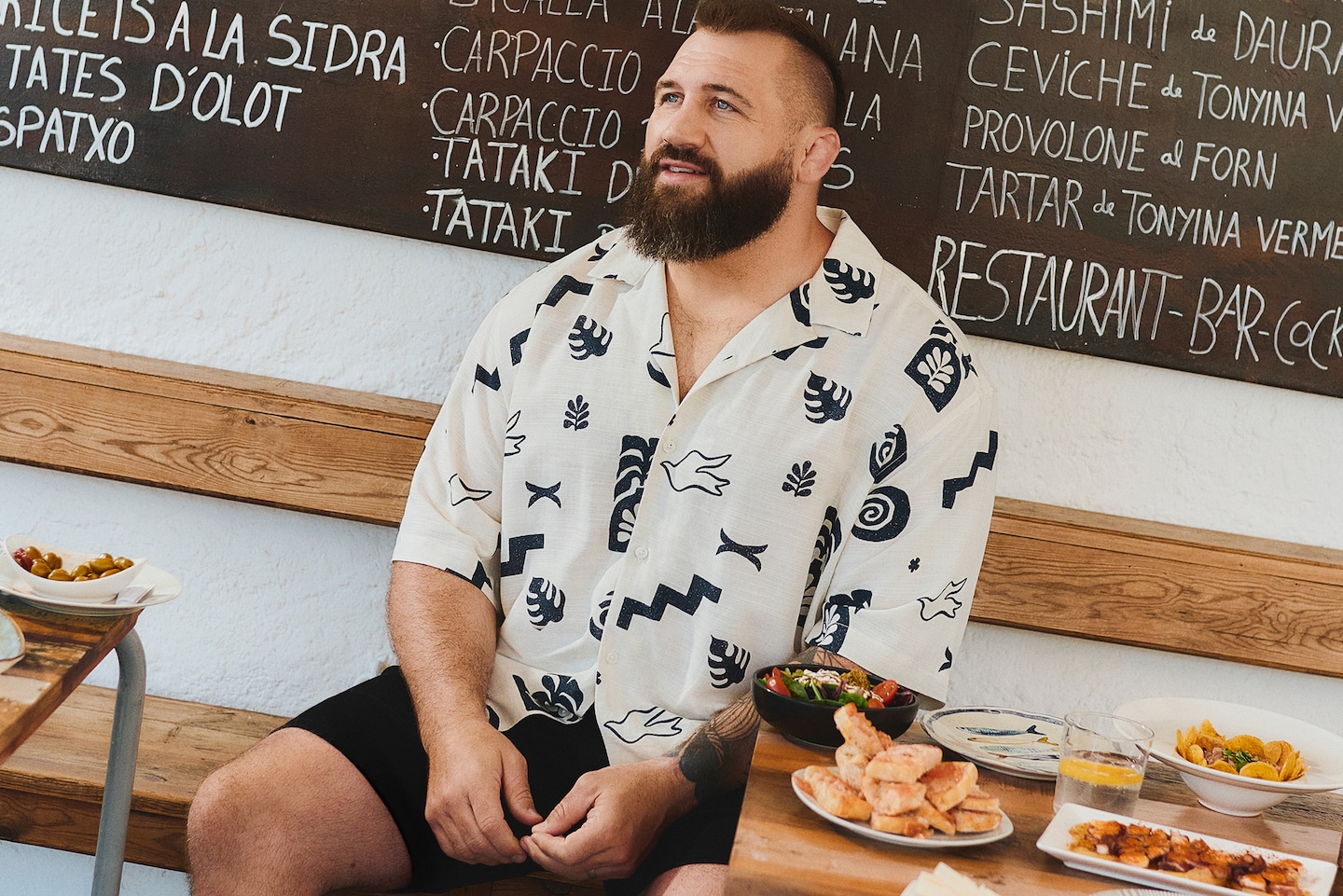 Joe Marler wears Only & Sons Printed Shirt - Cream