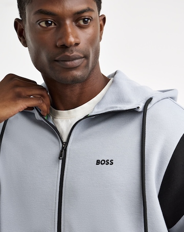 BOSS Contrast Zip Through Hoodie - Dark Grey