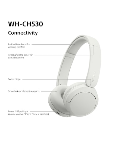 Sony WH-CH530 Wireless On-Ear Headphones - White