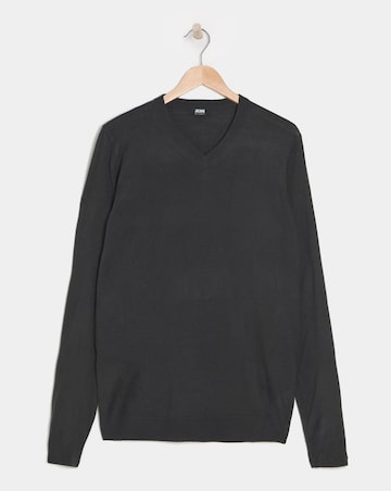 V Neck Charcoal Acrylic Knitted Jumper