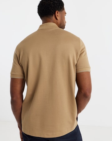 BOSS Short Sleeve Zip Neck Polo - Beige