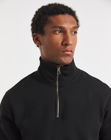 1/4 Zip Neck Sweatshirt Long- Black