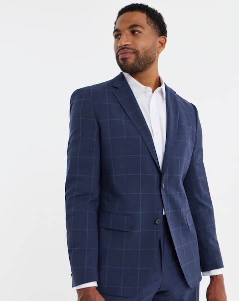 BOSS Slim Fit Check Suit Jacket - Dark Blue