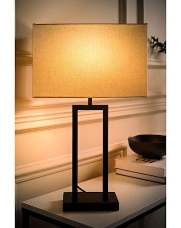 ValueLights Gloria Black Double Stem Table Lamp with Rectangular Shade