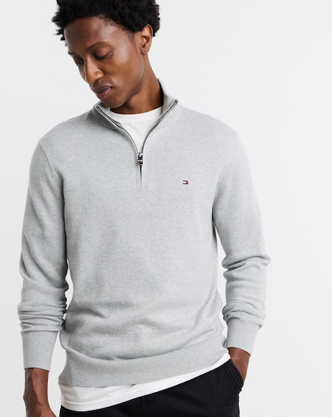 Tommy Hilfiger Cotton Cashmere 1/4 Zip Jumper - Grey Heather
