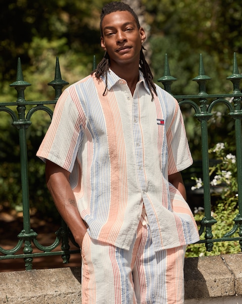 Tommy Jeans Short Sleeve Relax Stripe Short Sleeve Shirt - White