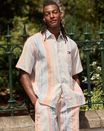Tommy Jeans Short Sleeve Relax Stripe Short Sleeve Shirt - White
