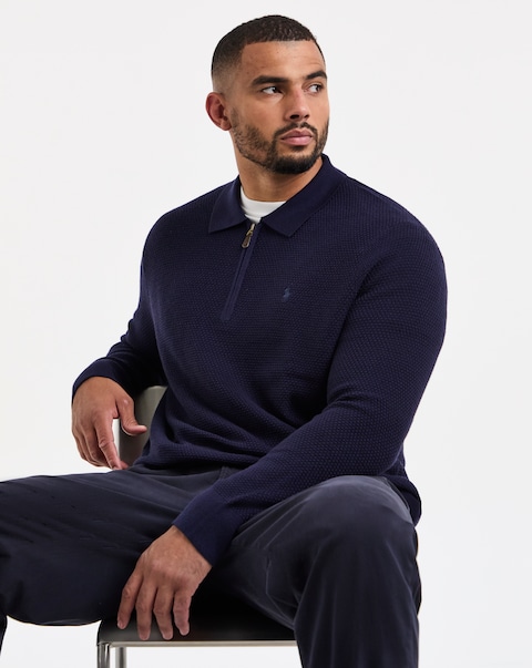 Polo Ralph Lauren Merino Wool Zip Polo - Navy