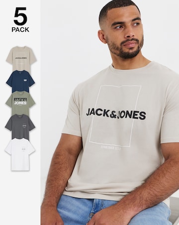 Jack & Jones Arthur 5-Pack Logo T-Shirts - Multi