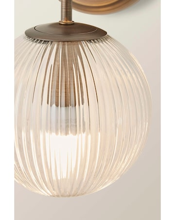 ValueLights Kempton Ribbed Glass Globe Wall Light Brushed Brass