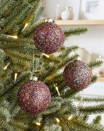 Gisela Graham Multi Colour Sparkling Glass Baubles - Set of 3