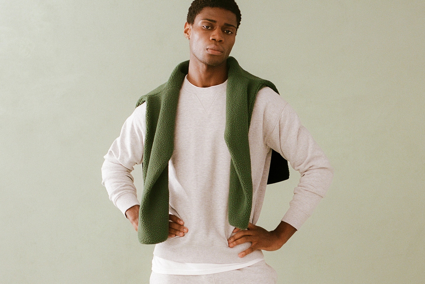 Modle wears Snowdonia Full Zip Fleece with Snowdonia Back Graphic Sweatshirt