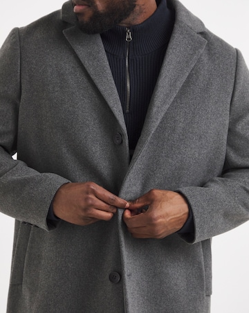 Grey Wool Blend Mid Length Overcoat