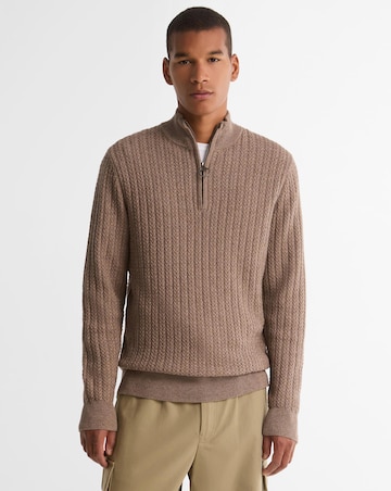 Barbour Herringbone Knitted 1/2 Zip - Stone