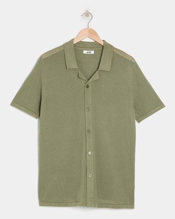 Green Knitted Revere Collar Shirt