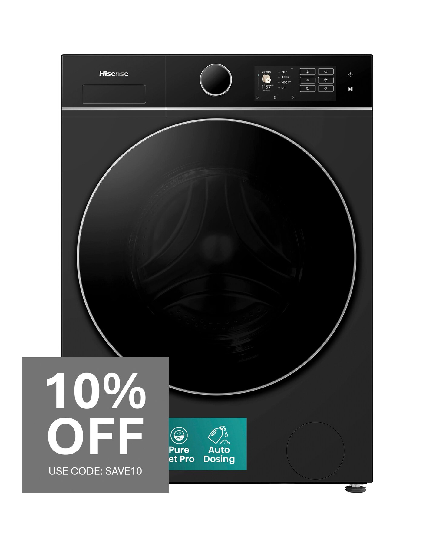 Hisense KitchenFit 5i Series WF5I1245BBR 12kg Washing Machine - Black