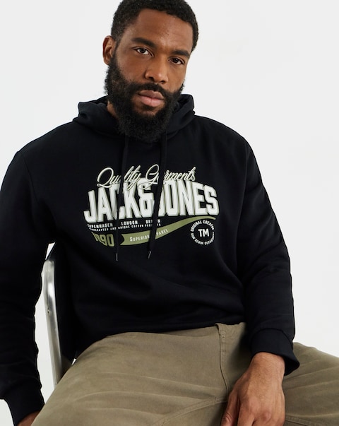 JACK & JONES Graphic Logo Hoodie - Black