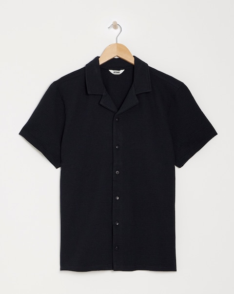 Seersucker Revere Collar Jersey Shirt- Black