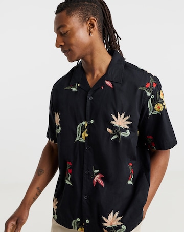 Only & Sons Edward Floral Embroided Shirt - Black