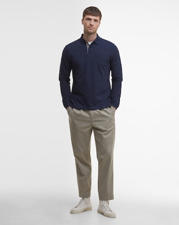 Barbour Long Sleeve Tartan Trim Pique Polo Shirt - Navy