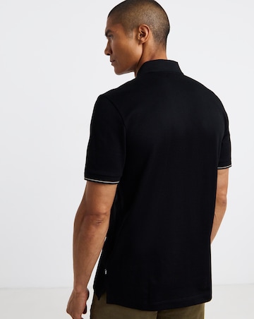 BOSS Short Sleeve Structure Zip Neck Polo - Black