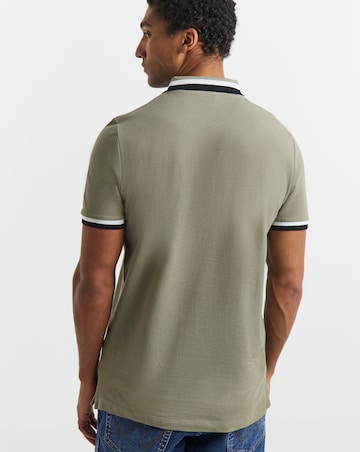 Tipped Pique Polo Long- Khaki