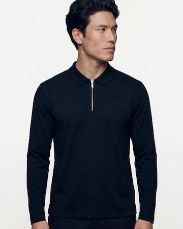 Folio Mercerised Supima Zip Long Sleeve Polo-Navy