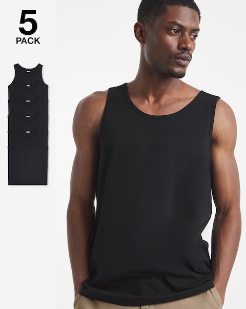 5 Pack Pure Cotton Vests- Black