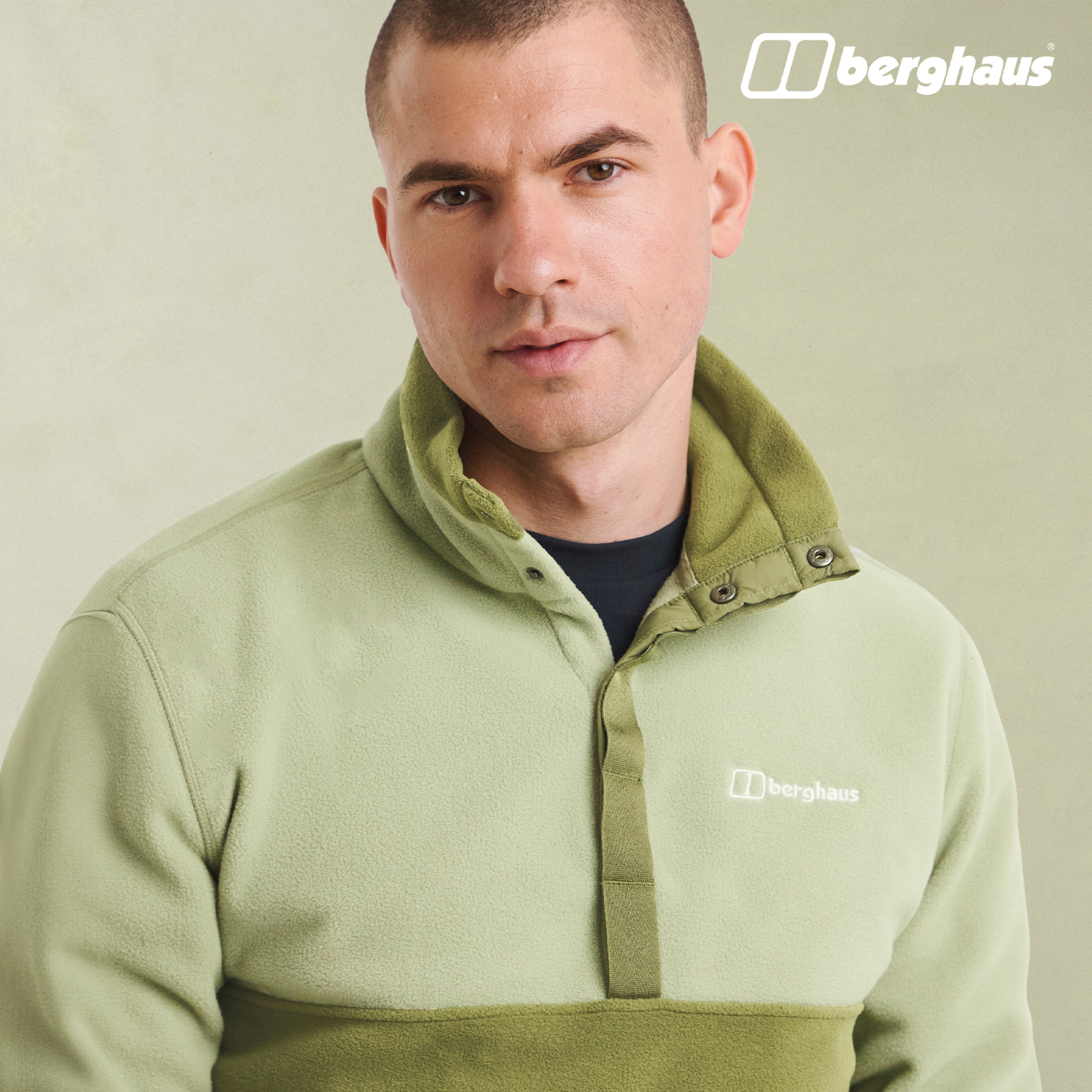 Model wearing green berghaus top