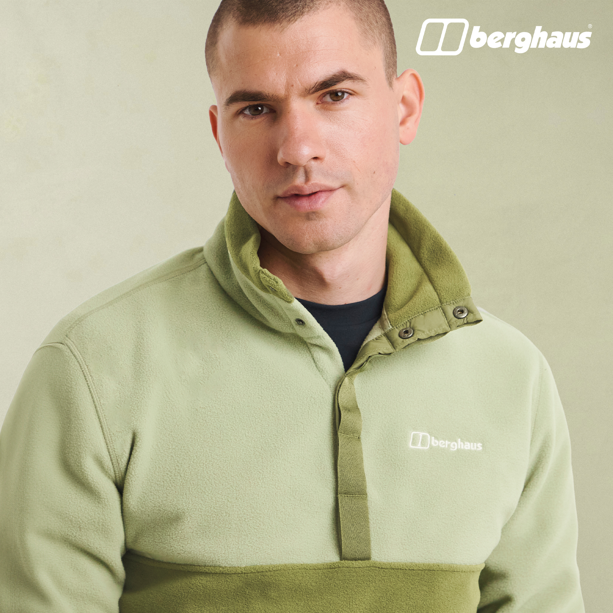 Model wearing green berghaus top
