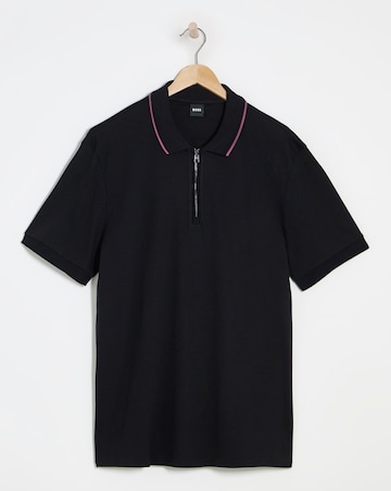 BOSS Short Sleeve 1/4 Zip Neck Jersey Polo - Black