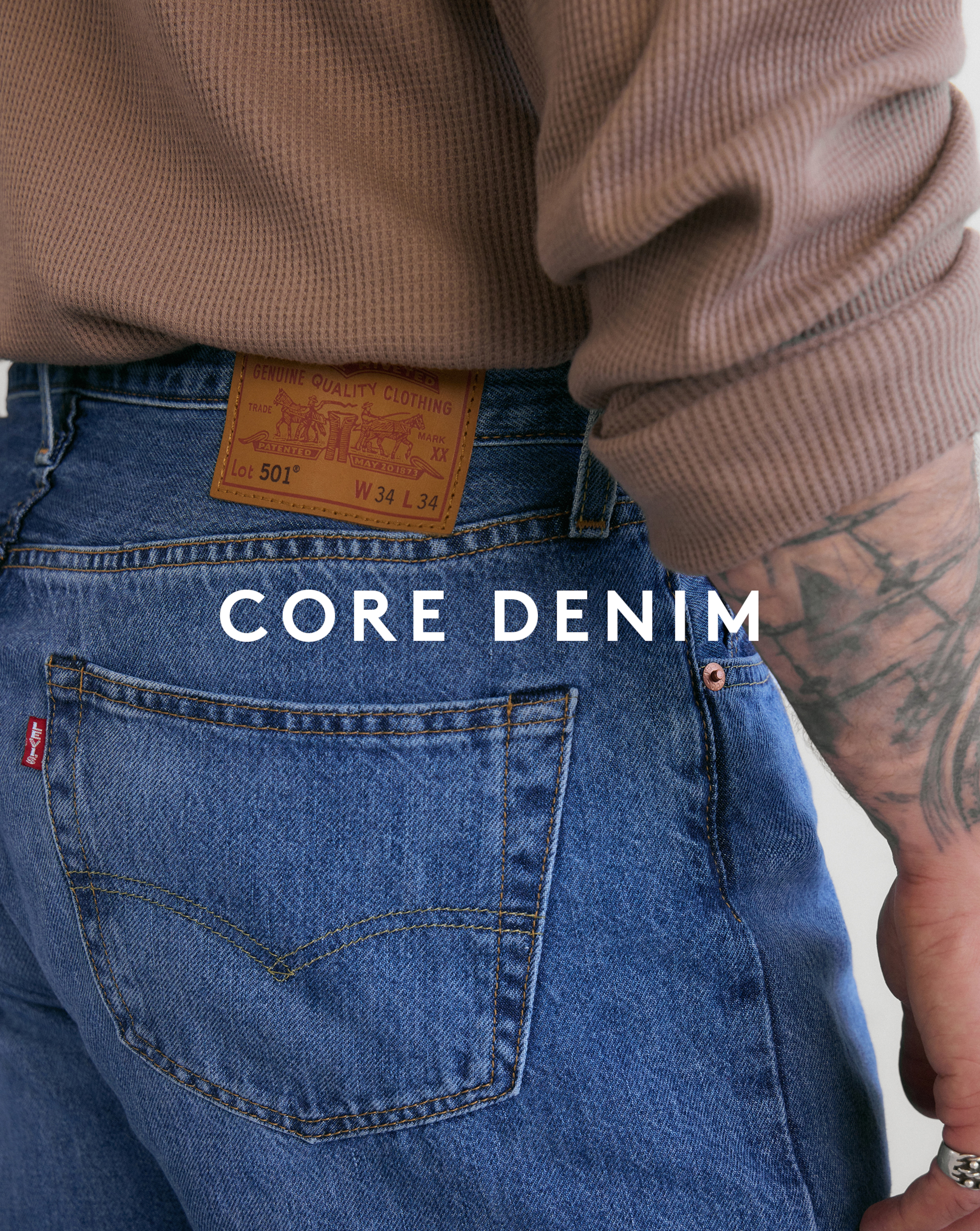 Core Denim. Levi's 501 Original Straight Fit Jean - Medium Indigo is pictured.