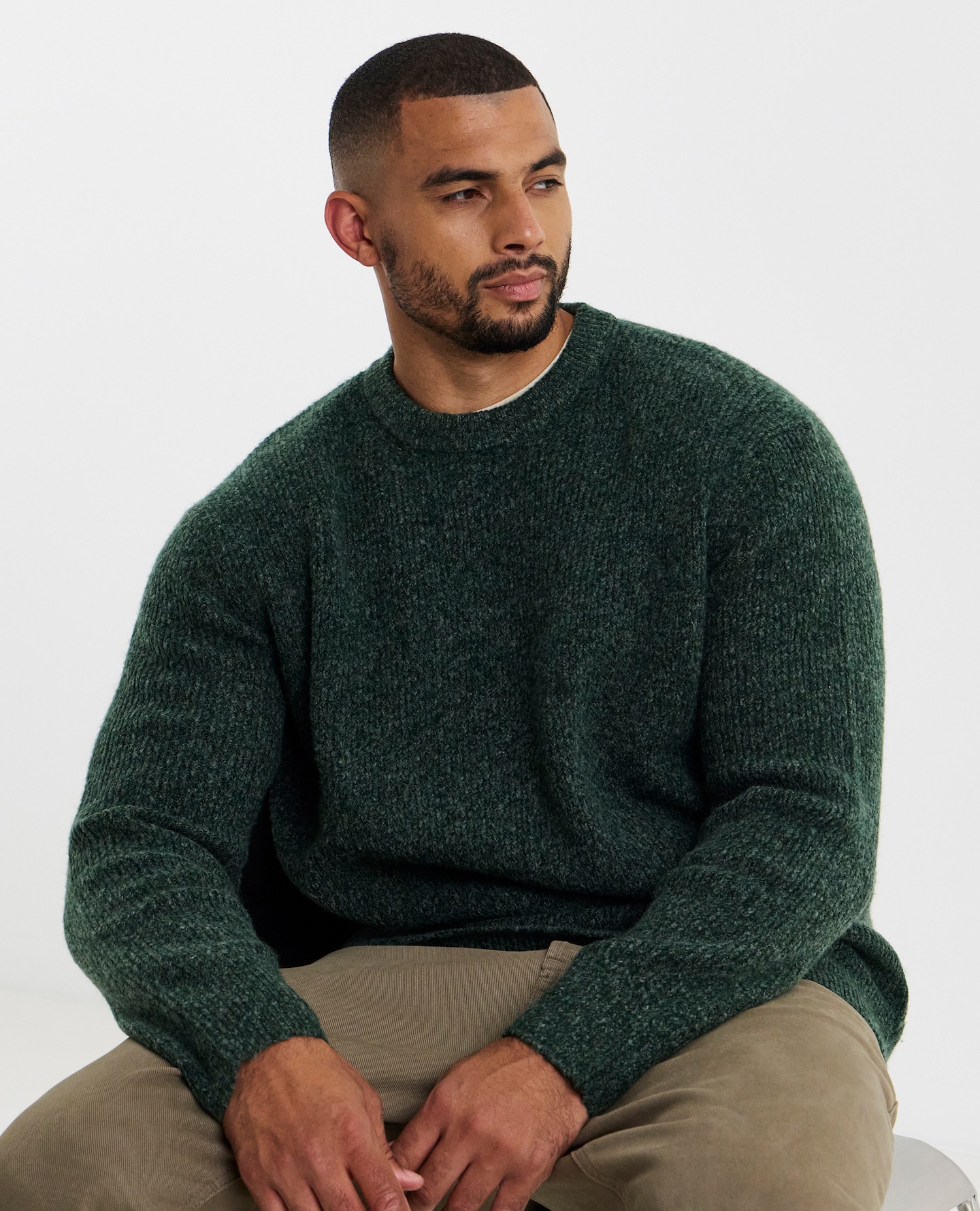 Model wears Jack & Jones Frederiksberg Ollie Crew Neck Knit - Green