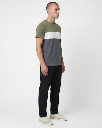 Colour Block Crew Neck T-Shirt Long - Khaki