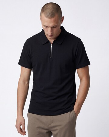 Folio Mercerised Supima Zip Neck Polo-Black