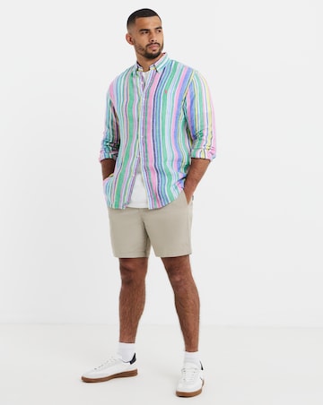 Polo Ralph Lauren Long Sleeve Stripe Linen Shirt - Green/ Pink