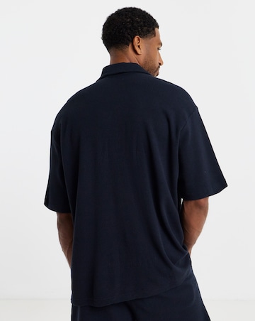 BOSS Short Sleeve Waffle Resort Shirt - Navy