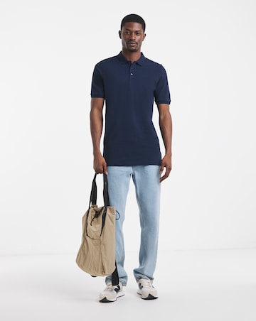 Pure Cotton Navy Pique Polo Extra Long Length- Navy